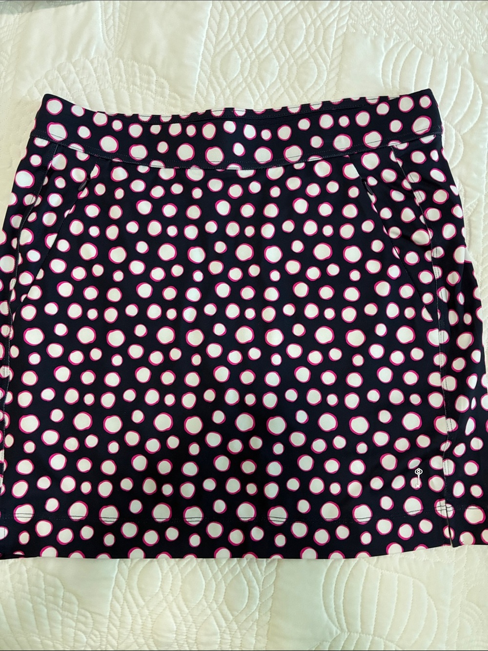 Belyn Kay Navy Polka Dot Skirt with Pink Accents